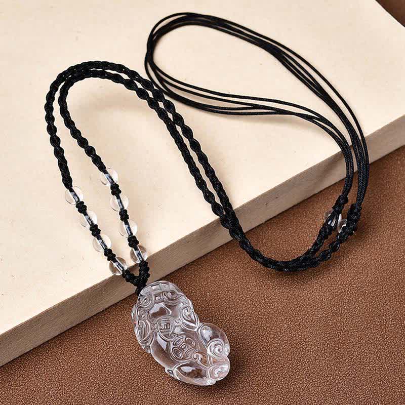 Fortune Jewel Natural Clear Quartz Pixiu Clarity Beads Rope Necklace