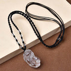 Fortune Jewel Natural Clear Quartz Pixiu Clarity Beads Rope Necklace