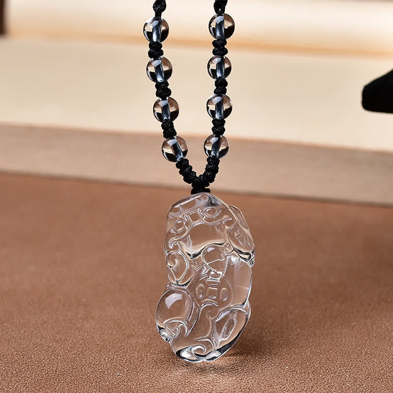 Fortune Jewel Natural Clear Quartz Pixiu Clarity Beads Rope Necklace