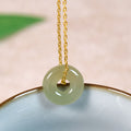 Fortune Jewel Natural Green Jade Peace Buckle Prosperity Necklace Pendant
