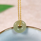 Fortune Jewel Natural Green Jade Peace Buckle Prosperity Necklace Pendant