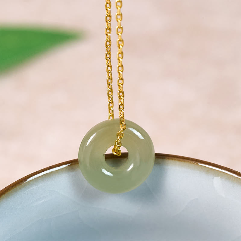 Fortune Jewel Natural Green Jade Peace Buckle Prosperity Necklace Pendant