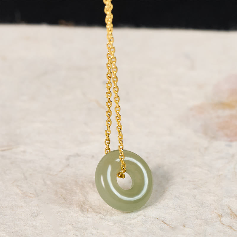 Fortune Jewel Natural Green Jade Peace Buckle Prosperity Necklace Pendant