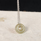 Fortune Jewel Natural Green Jade Peace Buckle Prosperity Necklace Pendant
