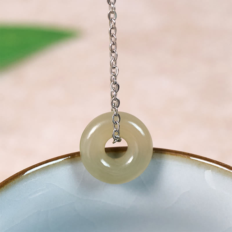 Fortune Jewel Natural Green Jade Peace Buckle Prosperity Necklace Pendant