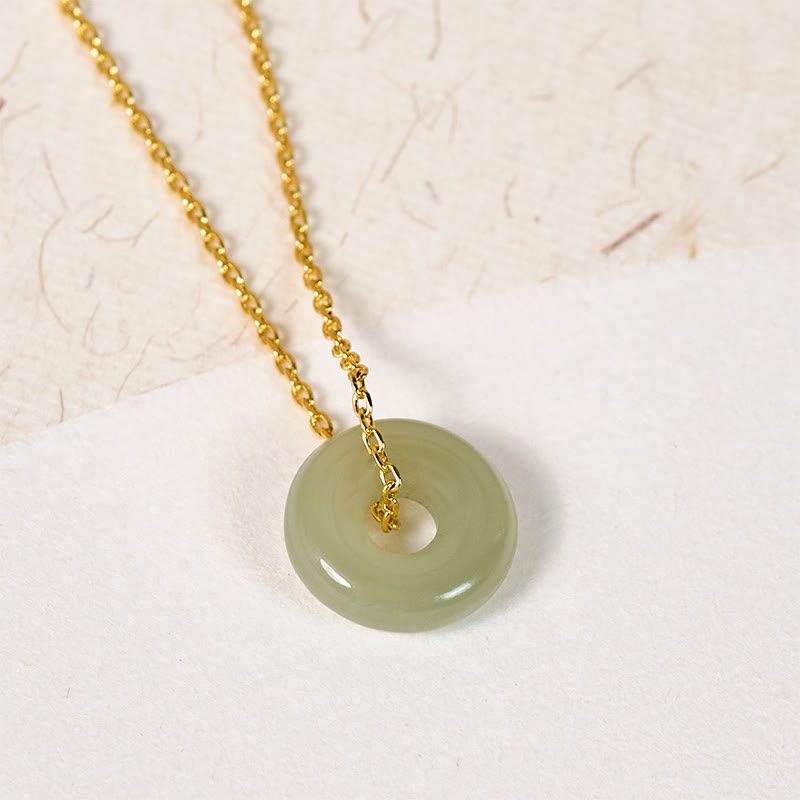 Fortune Jewel Natural Green Jade Peace Buckle Prosperity Necklace Pendant