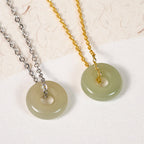 Fortune Jewel Natural Green Jade Peace Buckle Prosperity Necklace Pendant
