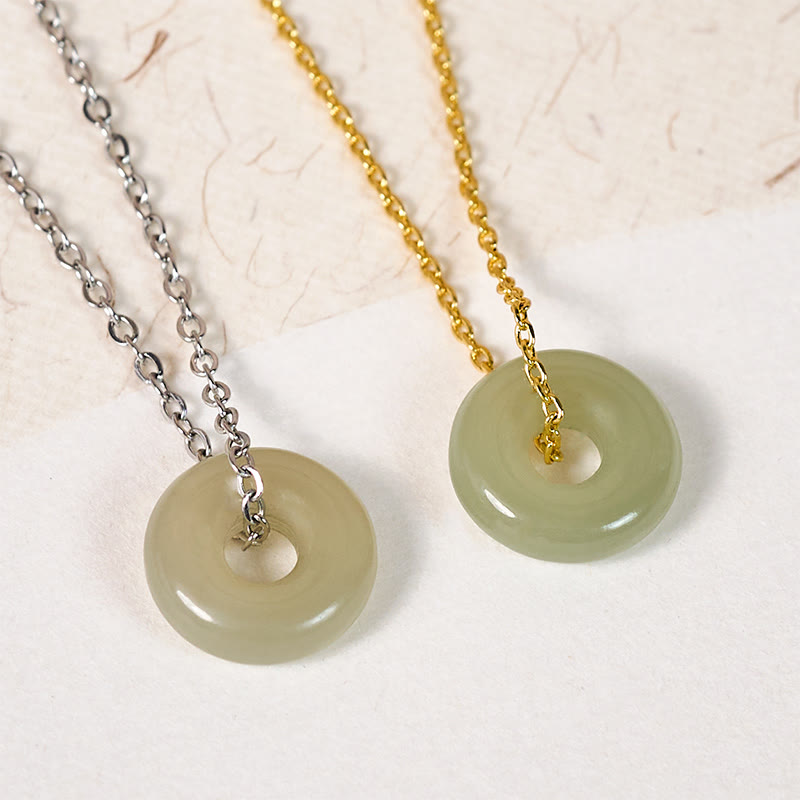 Fortune Jewel Natural Green Jade Peace Buckle Prosperity Necklace Pendant