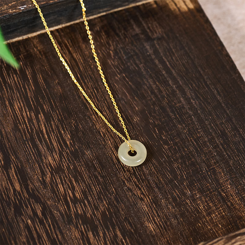 Fortune Jewel Natural Green Jade Peace Buckle Prosperity Necklace Pendant