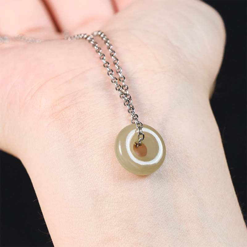Fortune Jewel Natural Green Jade Peace Buckle Prosperity Necklace Pendant