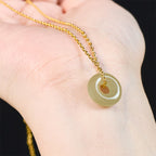 Fortune Jewel Natural Green Jade Peace Buckle Prosperity Necklace Pendant