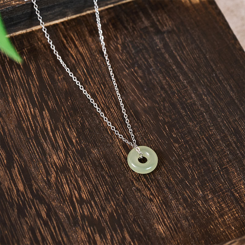 Fortune Jewel Natural Green Jade Peace Buckle Prosperity Necklace Pendant