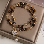 Fortune Jewel Natural Tiger Eye Love Heart Double Wrap Protection Bracelet