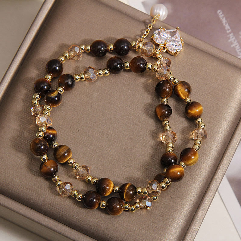 Fortune Jewel Natural Tiger Eye Love Heart Double Wrap Protection Bracelet