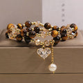 Fortune Jewel Natural Tiger Eye Love Heart Double Wrap Protection Bracelet
