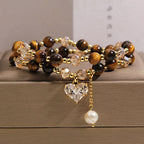 Fortune Jewel Natural Tiger Eye Love Heart Double Wrap Protection Bracelet