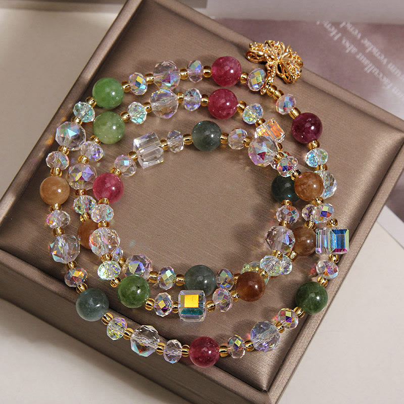 Fortune Jewel Colorful Tourmaline Butterfly Wisdom Triple Wrap Bracelet