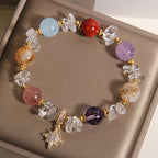 Fortune Jewel Natural Various Crystal Clear Quartz Zircon Hexagram Charm Healing Bracelet