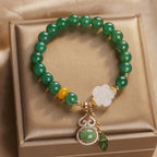 Fortune Jewel Green Agate White Jade Flower Gourd Leaf Charm Support Bracelet