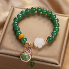 Fortune Jewel Green Agate White Jade Flower Gourd Leaf Charm Support Bracelet