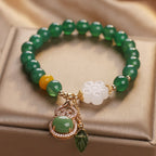 Fortune Jewel Green Agate White Jade Flower Gourd Leaf Charm Support Bracelet