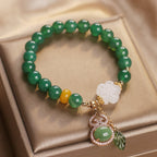 Fortune Jewel Green Agate White Jade Flower Gourd Leaf Charm Support Bracelet