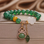 Fortune Jewel Green Agate White Jade Flower Gourd Leaf Charm Support Bracelet