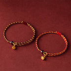 Fortune Jewel Handcrafted Red Gold Rope Lotus Peace And Joy Charm Braid Bracelet