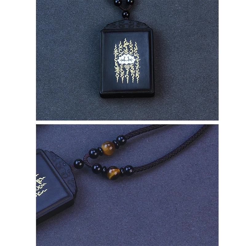 Fortune Jewel 999 Sterling Silver Ebony Wood Lotus Inlaid Calm Necklace Pendant Fortune Jewel