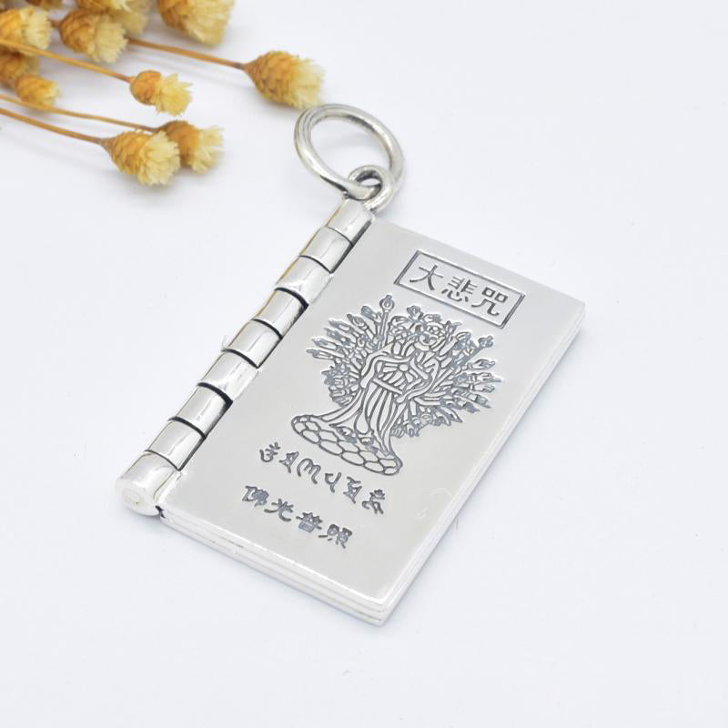 Fortune Jewel 990 Sterling Silver Heart Sutra Great Compassion Shurangama Mantra Lotus Vajra Peace Necklace Pendant Fortune Jewel