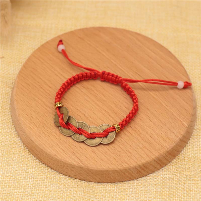 Fortune Jewel Copper Coin Fortune Red String Weave Bracelet