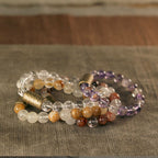 Fortune Jewel White Crystal Red Hematoid Quartz Gold Rutilated Quartz Purple Phantom Protection Bracelet