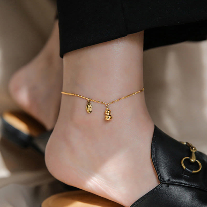 Fortune Jewel 18k Gold Plated Copper Lucky Gourd Design Wealth Buckle Anklet