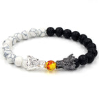 Fortune Jewel White Turquoise Lava Rock Dragon Blessing Beaded Bracelet