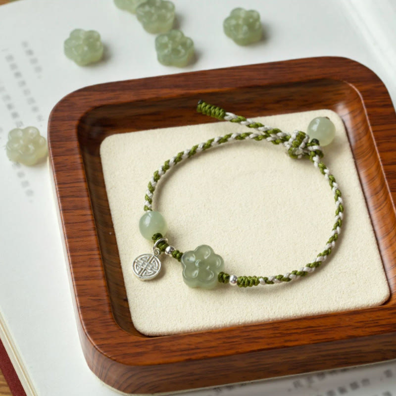Fortune Jewel Handmade Plum Blossom Flower Jade Luck Prosperity Braided Bracelet