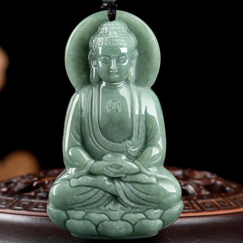 Fortune Jewel Amitabha Buddha Jade Amulet Compassion String Necklace Fortune Jewel