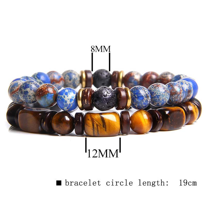 Fortune Jewel 2PCS Healing Crystal Emperor Stone Tiger Eye Bead Bracelet