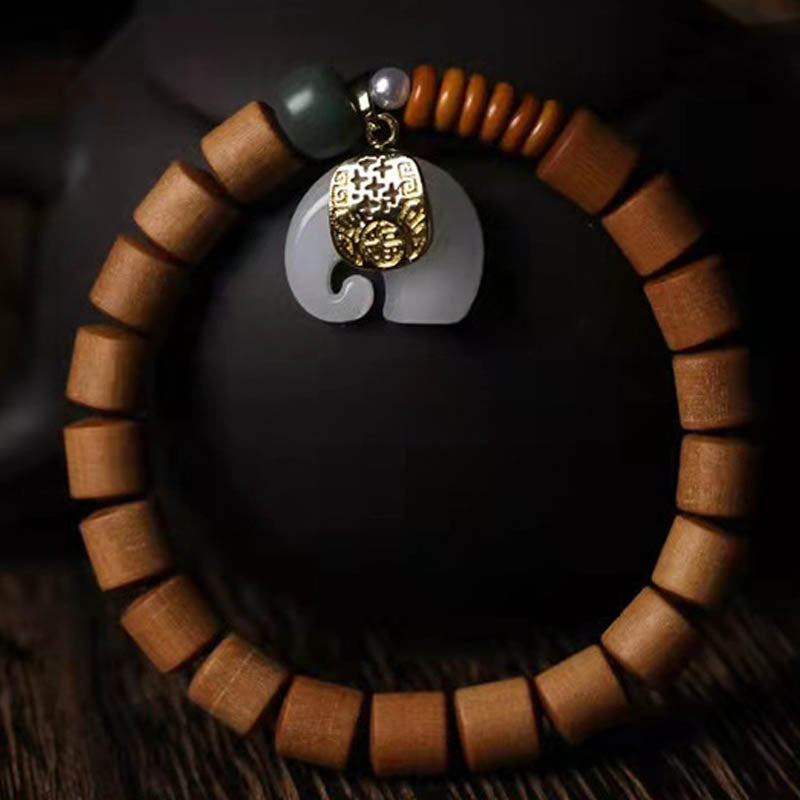 Fortune Jewel Sandalwood Jade Elephant Protection Bracelet
