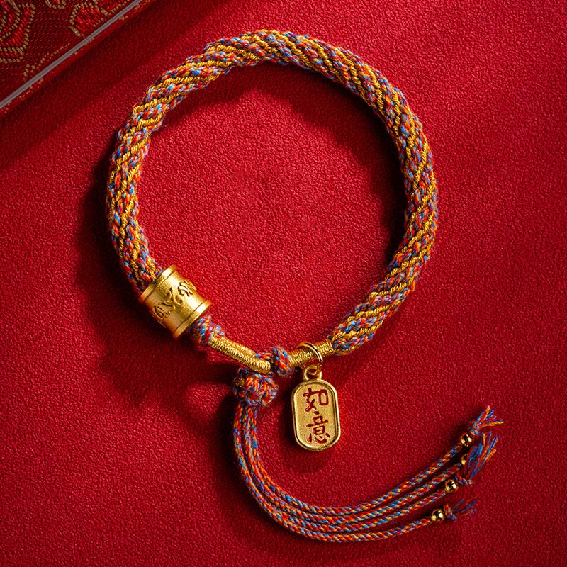 Fortune Jewel Handmade Multicolored Tibetan Om Mani Padme Hum Ruyi Auspicious Charm Braided Bracelet