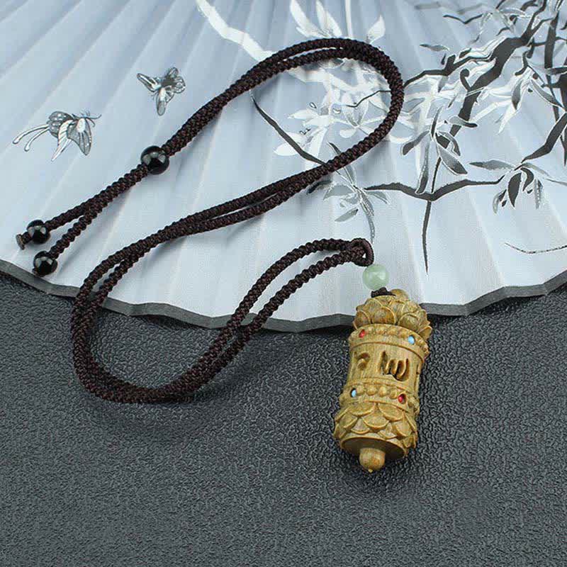 Fortune Jewel Tibet Green Sandalwood Rosewood Om Mani Padme Hum Lotus Positive Soothing Necklace Pendant Fortune Jewel