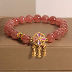 Fortune Jewel Natural Strawberry Quartz Four Leaf Clover Dreamcatcher Charm Love Bracelet
