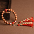 Fortune Jewel Tibetan Natural Peach Wood Cinnabar PiXiu Wealth Tassels Bracelet