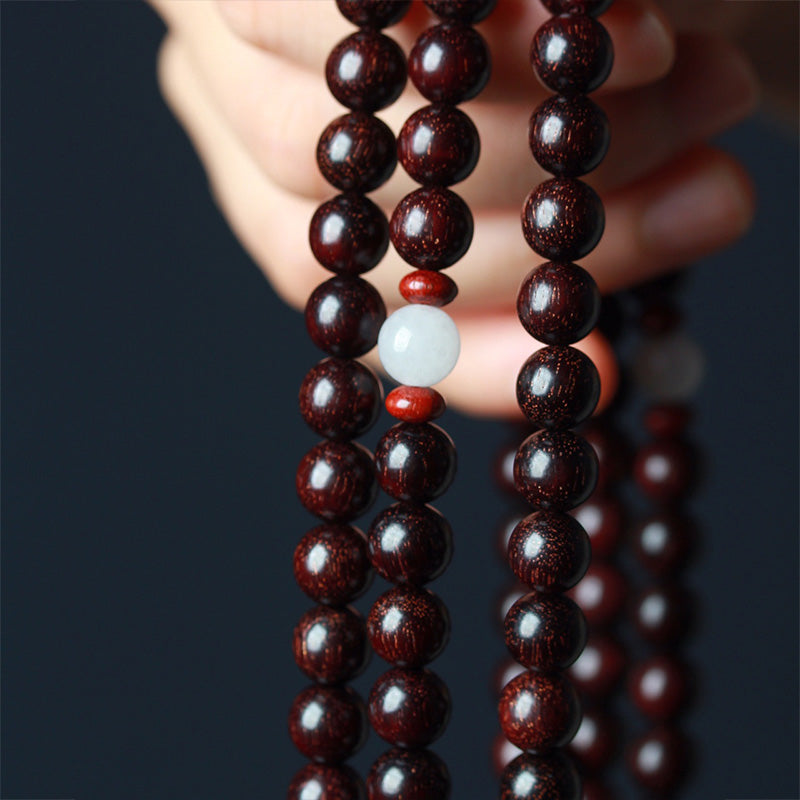 Fortune Jewel Tibetan Small Leaf Red Sandalwood Lotus Mala Balance Bracelet