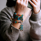 Fortune Jewel Tibetan 108 Mala Beads Multicolored Liuli Glass Bead Chinese Zodiac Nine Palaces Eight Diagrams Charm Bracelet