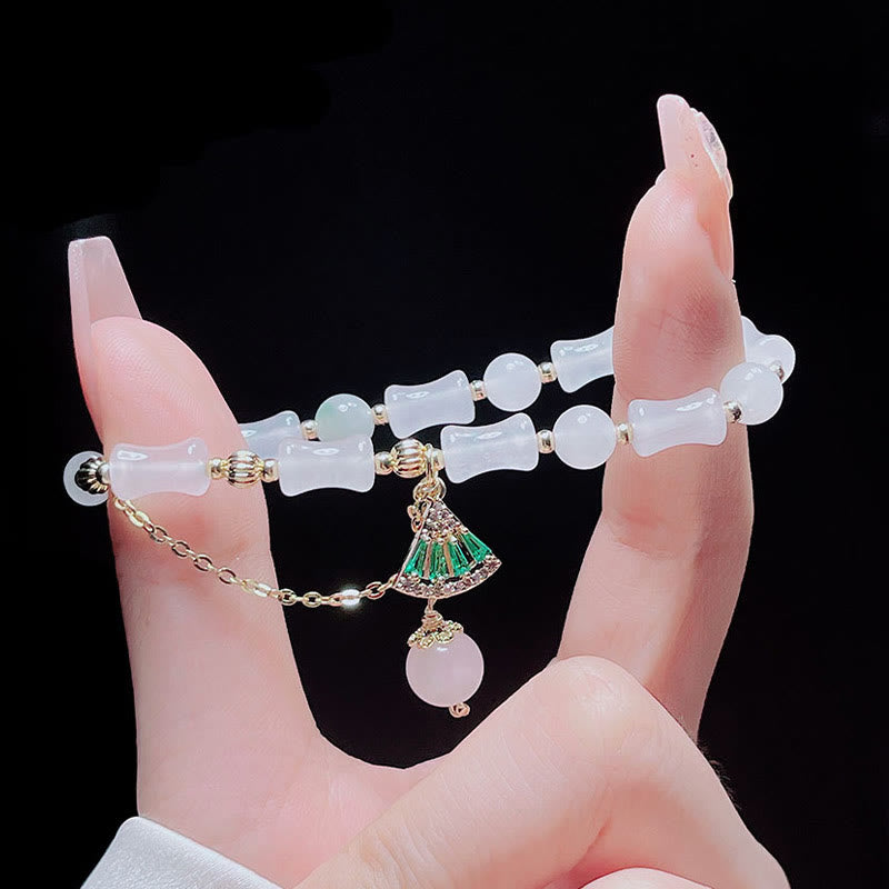 Fortune Jewel Tianshan White Jade Bamboo Pattern Luck Blessing Bracelet