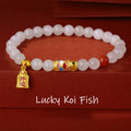 Fortune Jewel 925 Sterling Silver Hetian White Jade Red Agate Koi Fish Luck Happiness Bracelet