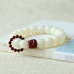 Fortune Jewel Natural Bodhi Seed Cinnabar Dancing Lion Charm Wisdom Harmony Wrist Mala