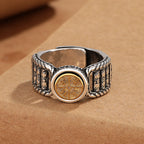 Fortune Jewel Tibetan Om Mani Padme Hum Carved Design Copper Coin Purity Rotatable Ring