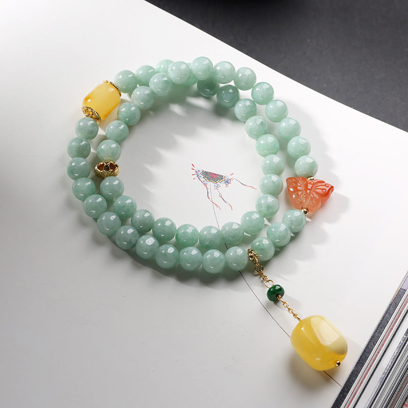 Fortune Jewel 925 Sterling Silver Natural Jade Amber Butterfly Luck Abundance Bracelet