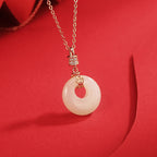 Fortune Jewel 925 Sterling Silver Hetian White Jade Coin Flower Peace Buckle Luck Necklace Pendant